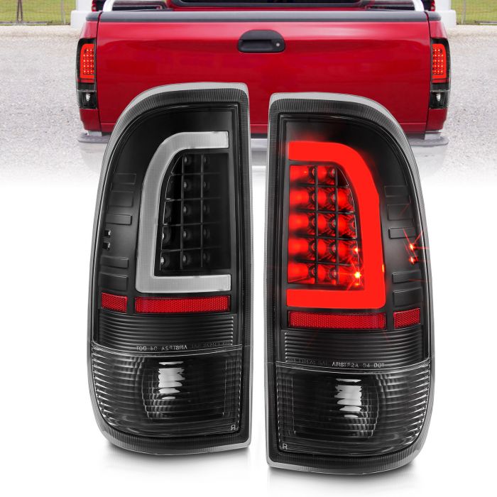 Anzo Led C Bar Tail Lights Black Clear Lens | Ford F-150/250 97-03  Lightduty / F-250/F-350 Superduty 99-07