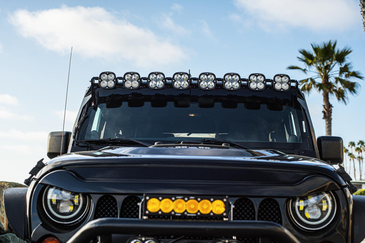 Installed Front View Baja Designs Jeep Linkable Roof Bar Kit XL | 07-16 Wrangler JK