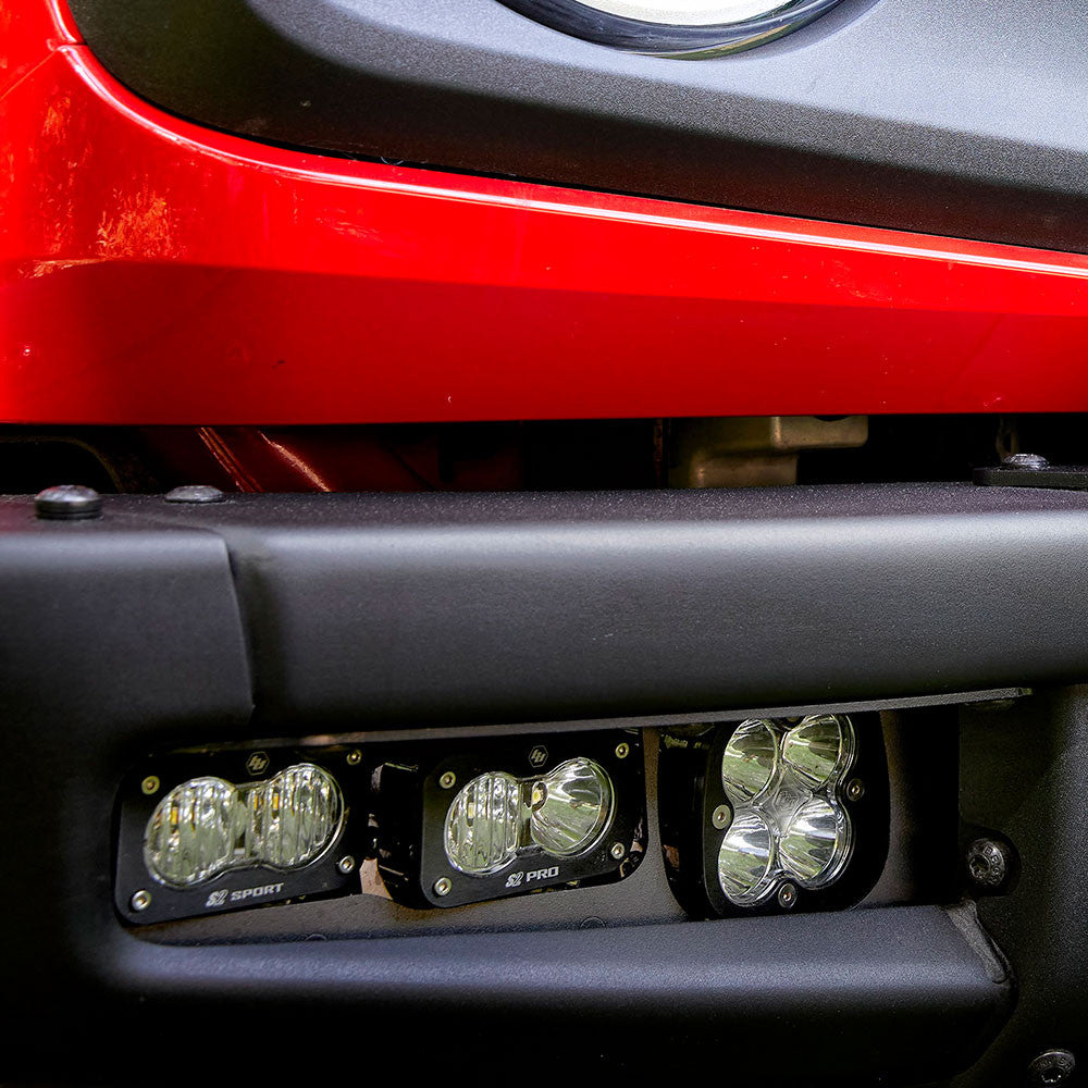 Installed On Car 2 Baja Designs Ford Squadron Pro/Dual S2 Sport Steel Bumper Fog Pocket Light Kit - Ford 2021-23 Bronco