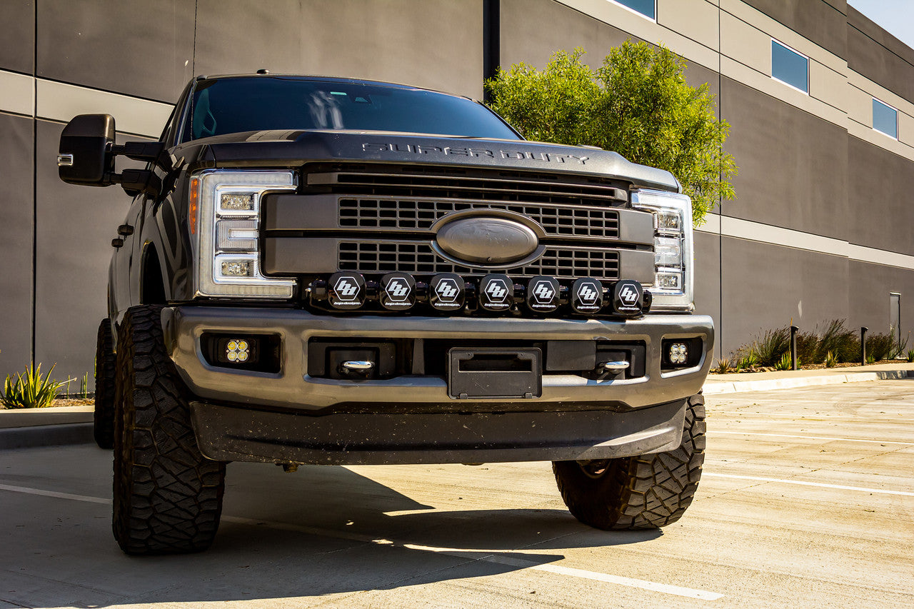 Installed on Car 3 Baja Designs Ford XL Linkable Bumper Light Kit - Ford 2017-19 F-250/350 Super Duty