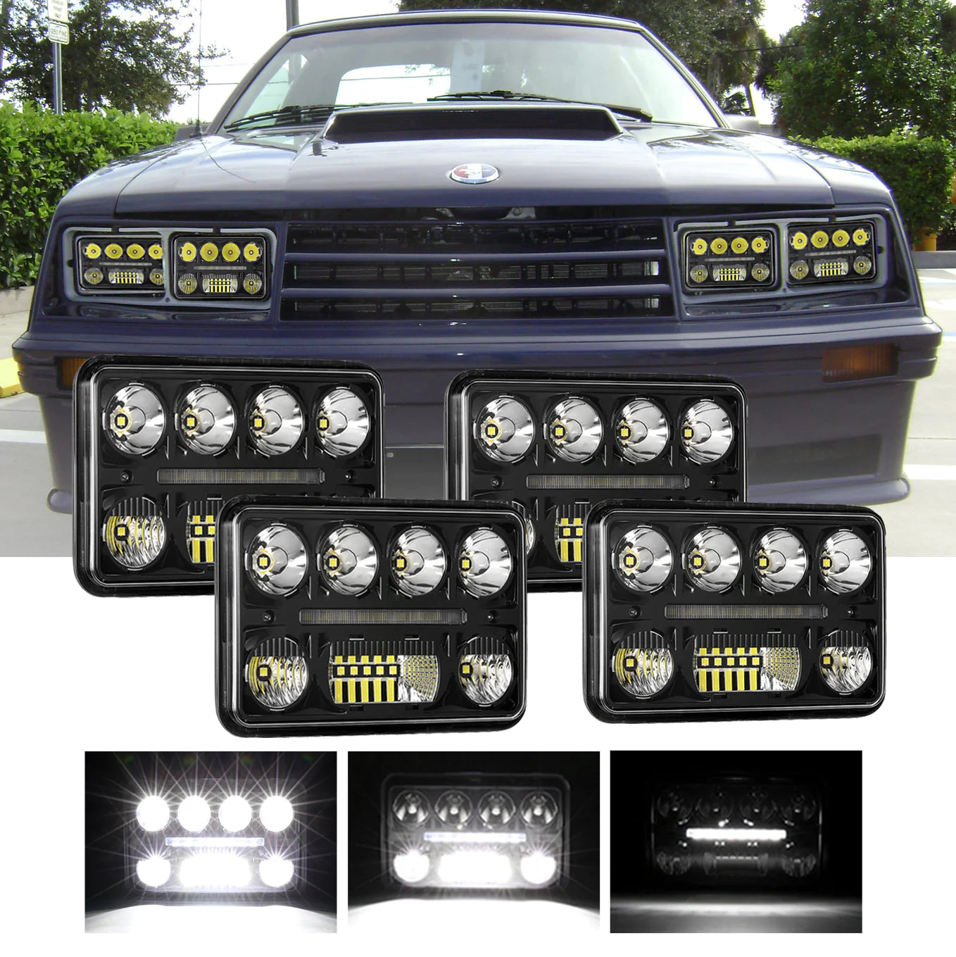 Auxbeam (4pcs/set) 4x6 Inch Sealed Beam LED Headlights Exclusive Design  Anti-glare with Hi-Lo Beam & DRL