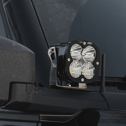 Installed Close Up Baja Designs Ford XL80 A-Pillar Light Kit - Ford 2021-23 Bronco