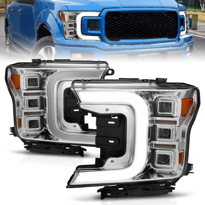 ANZO FORD FULL LED C-BAR PROJECTOR HEADLIGHTS (CHROME) W/ SEQUENTIAL SIGNAL (FACTORY HALOGEN MODEL) | F-150