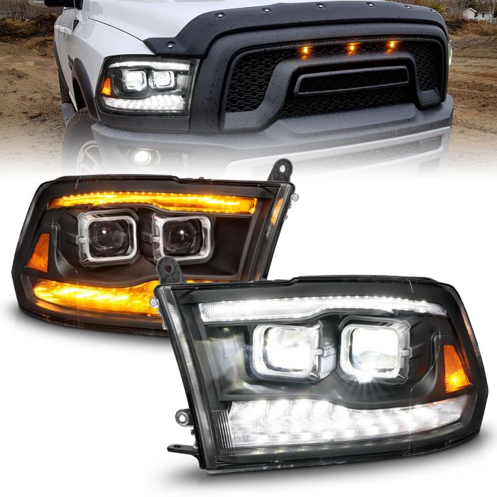 ANZO DODGE RAM FULL LED PROJECTOR PLANK STYLE BLACK HEADLIGHTS W/ INITIATION & SIGNAL (FOR ALL MODELS) | 1500 09-18/2500/3500 10-18