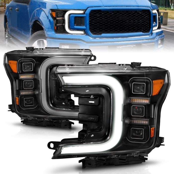 ANZO FORD FULL LED PROJECTOR C-BAR HEADLIGHTS (BLACK) W/ SEQUENTIAL SIGNAL (FACTORY HALOGEN MODEL)| F-150