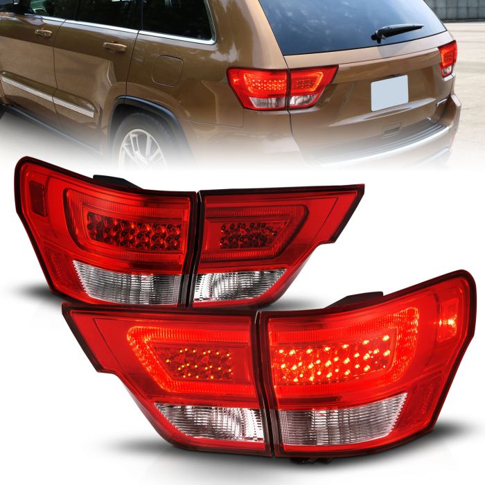 ANZO JEEP  LED LIGHT BAR TAIL LIGHTS 4PCS CHROME RED/CLEAR LENS | GRAND CHEROKEE 11-13