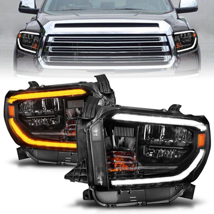 ANZO LED CRYSTAL SWITCHBACK PLANK STYLE HEADLIGHTS BLACK (LED HIGH/LOW BEAM) (FOR OEM HALOGEN MODEL W/ LED DRL) | TOYOTA TUNDRA 14-21