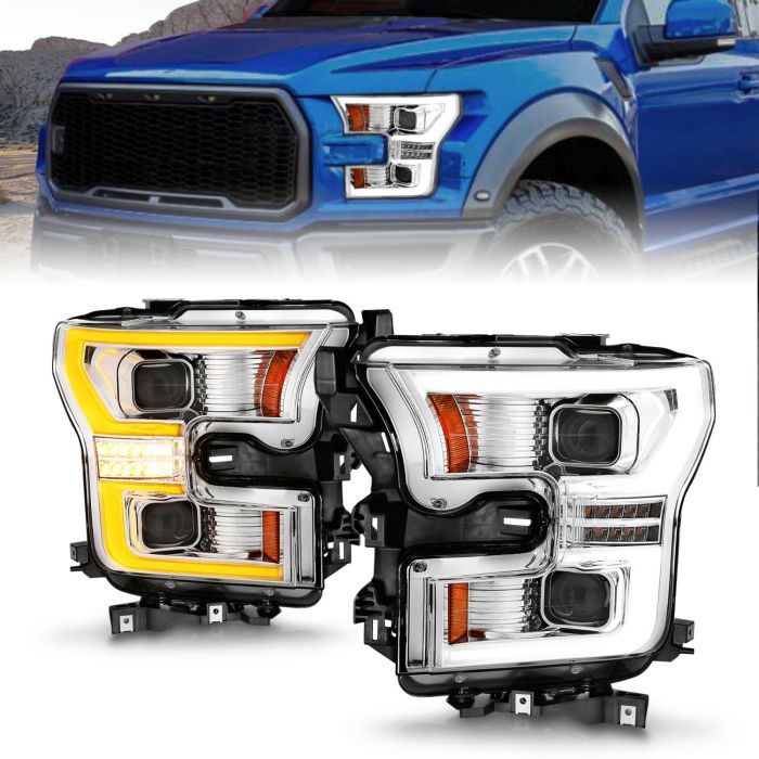 ANZO FORD FULL LED PROJECTOR PLANK STYLE HEADLIGHTS CHROME W/ INITIATION & SEQUENTIAL (FITS HALOGEN MODELS ONLY) | F-150 15-17