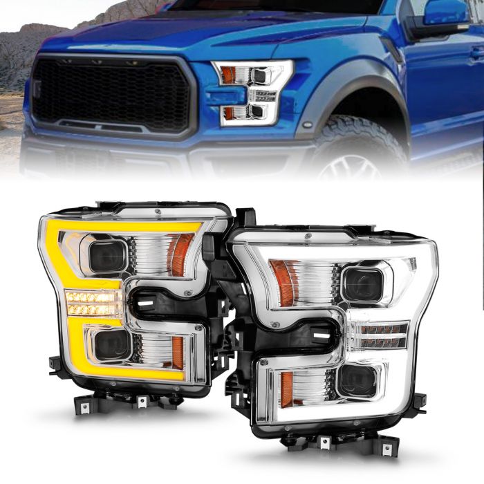 ANZO FORD FULL LED PROJECTOR PLANK STYLE SWITCHBACK HEADLIGHTS (CHROME) (FOR HALOGEN MODELS ONLY) | F-150 2015-17