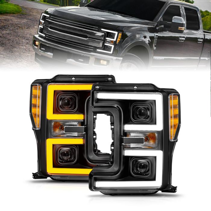 ANZO FORD FULL LED PROJECTOR SWITCHBACK PLANK HEADLIGHTS BLACK (FOR FACTORY HALOGEN MODELS ONLY) | F-250/F-350/F-450 SUPER DUTY 17-19