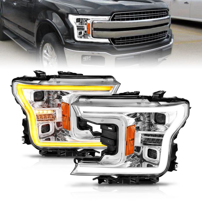 ANZO FORD FULL LED PROJECTOR PLANK STYLE HEADLIGHTS CHROME W/ INITIATION & SEQUENTIAL (FITS FACTORY HALOGEN MODELS ONLY) | F-150