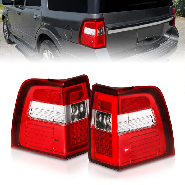 ANZO FORD LED C BAR STYLE TAIL LIGHTS CHROME RED/CLEAR LENS W/ SEQUENTIAL SIGNAL | EXPEDITION 07-17