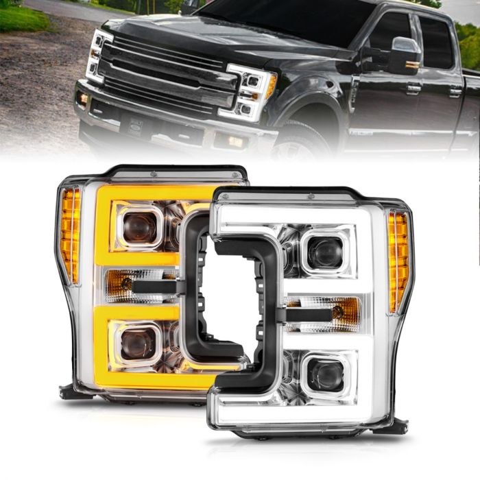 ANZO FORD FULL LED PROJECTOR SWITCHBACK PLANK HEADLIGHTS CHROME (FOR FACTORY HALOGEN MODELS ONLY) | F-250/F-350/F-450 SUPER DUTY 17-19