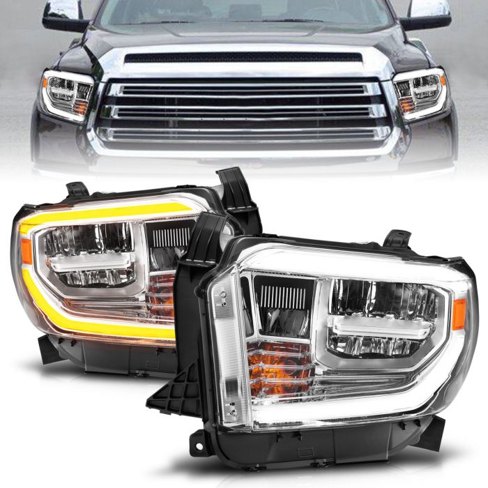 ANZO LED CRYSTAL HEADLIGHTS SWITCHBACK PLANK STYLE CHROME (LED HIGH/LOW BEAM) (FOR OEM HALOGEN MODEL W/ LED DRL) | TOYOTA TUNDRA 14-21