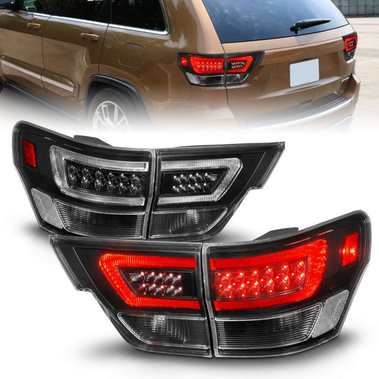 ANZO JEEP LED LIGHT BAR TAIL LIGHTS 4PCS BLACK CLEAR LENS | GRAND CHEROKEE 11-13