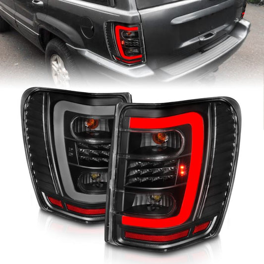 Anzo Jeep Led C Bar Tail Lights Black Clear Lens | Grand Cherokee 99-04