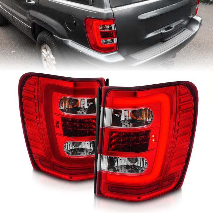 ANZO JEEP LED C BAR TAIL LIGHTS CHROME RED/CLEAR LENS | GRAND CHEROKEE 99-04