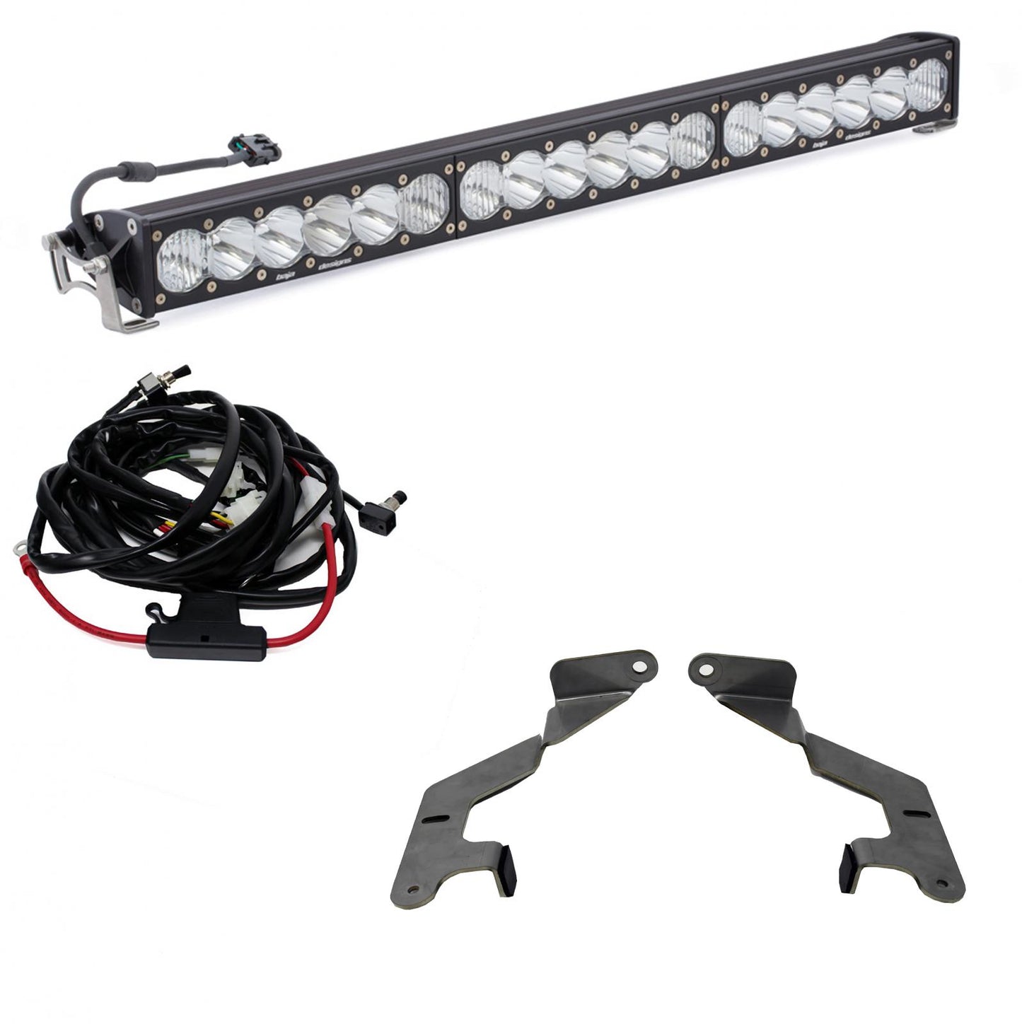 All components of  Baja Designs Toyota OnX6+ 30 Inch Grille Lower Light Kit - 2014-21 Tundra