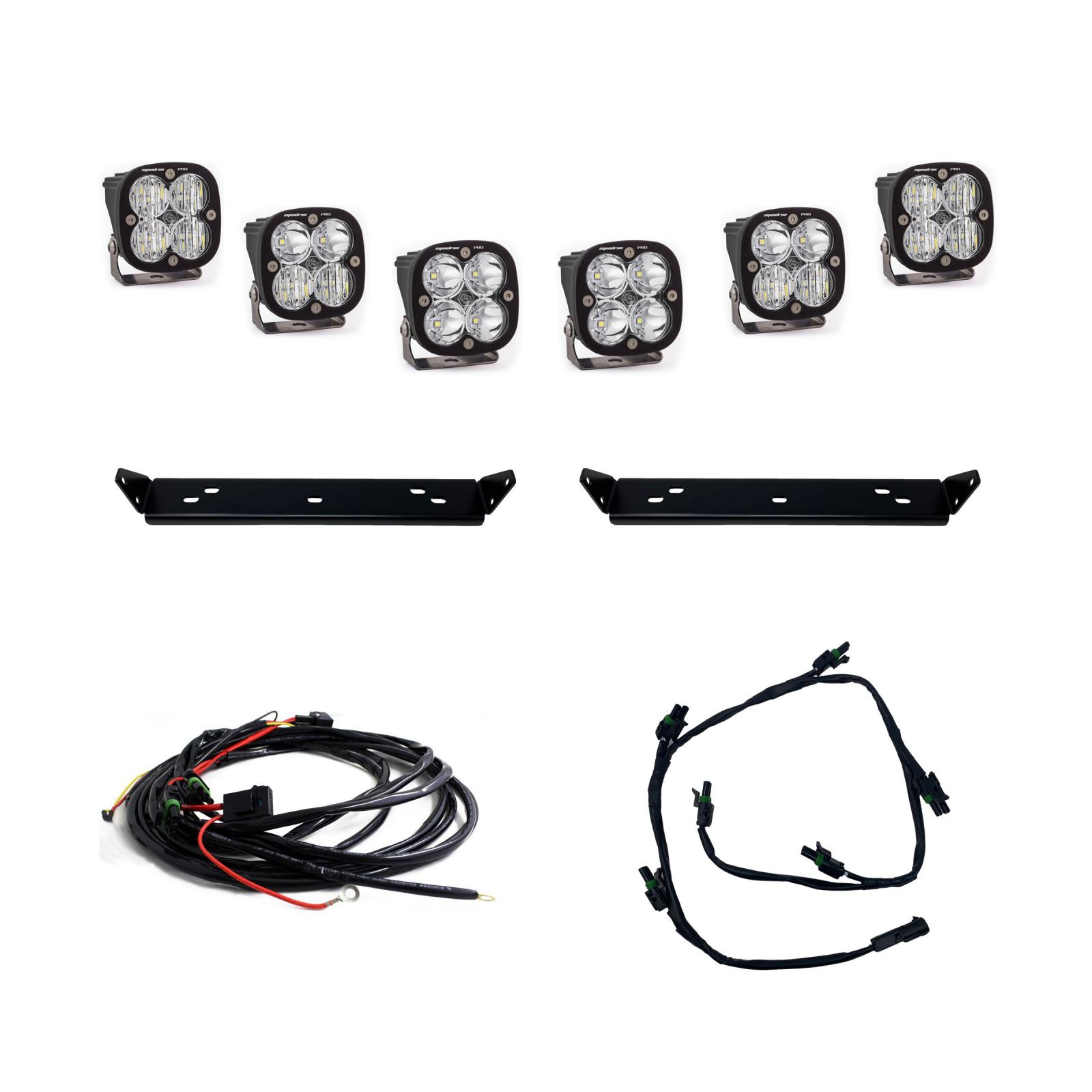 All components of Baja Designs Ford Squadron Pro Behind Grille Light Kit - Ford 2021-22 F-150 Raptor