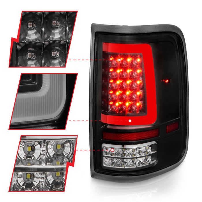 Different Segments of ANZO FORD FULL LED C BAR TAIL LIGHTS BLACK | F-150 04-08