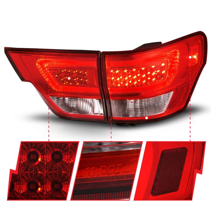 Different Segments of ANZO JEEP  LED LIGHT BAR TAIL LIGHTS 4PCS CHROME RED/CLEAR LENS | GRAND CHEROKEE 11-13