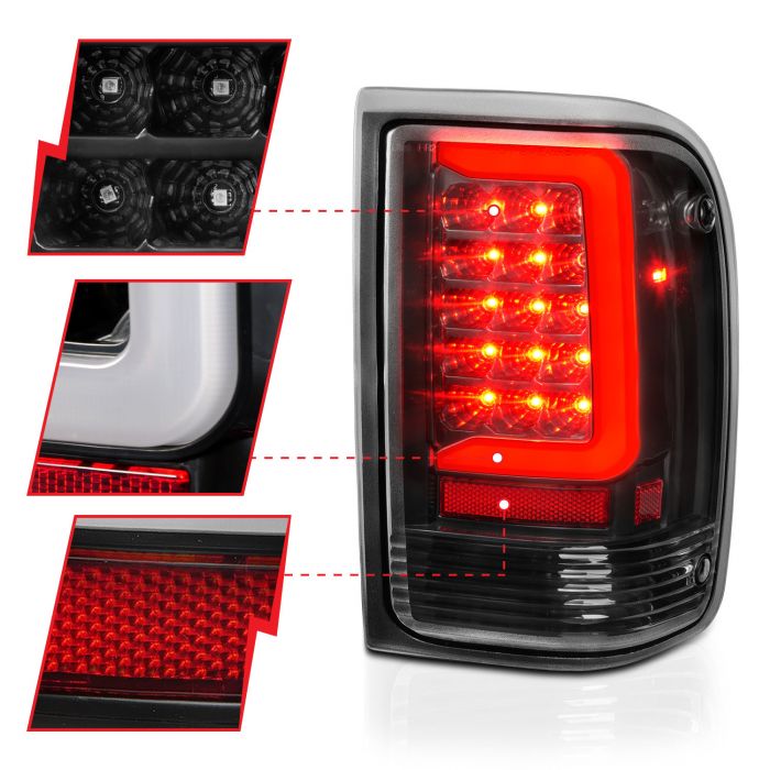 ANZO FORD LED C BAR TAIL LIGHTS BLACK CLEAR LENS | RANGER 93-97