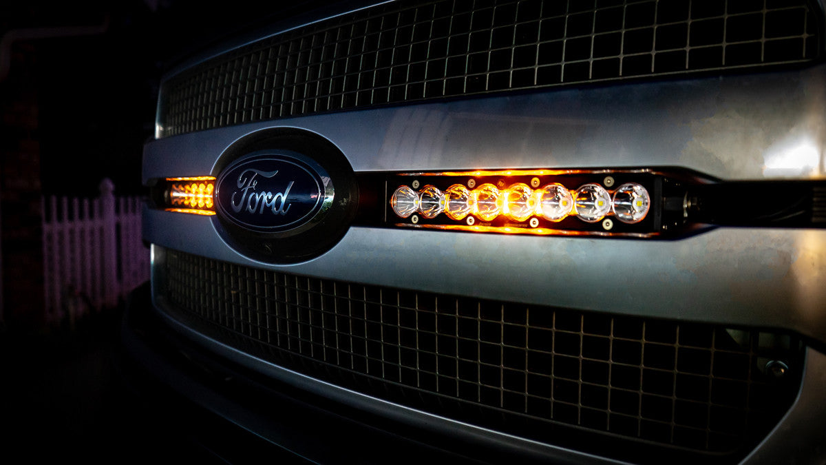 Installed and Lit up Baja Designs Ford S8 Dual 10 Inch Grille Light Bar Kit - Ford 2018-20 F-150