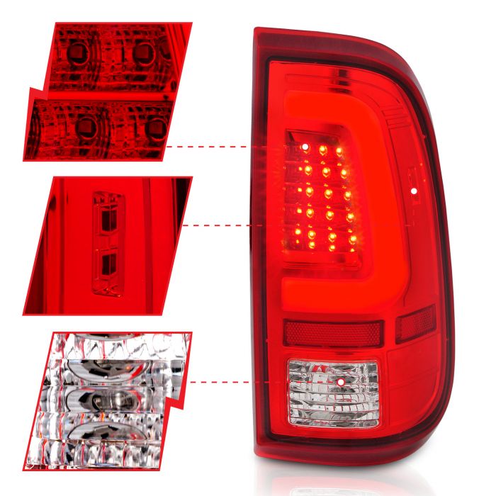 Different Segments of ANZO LED C BAR TAIL LIGHTS CHROME RED/CLEAR LENS | FORD F-250/F-350/F-450/F-550 SUPER DUTY 08-16