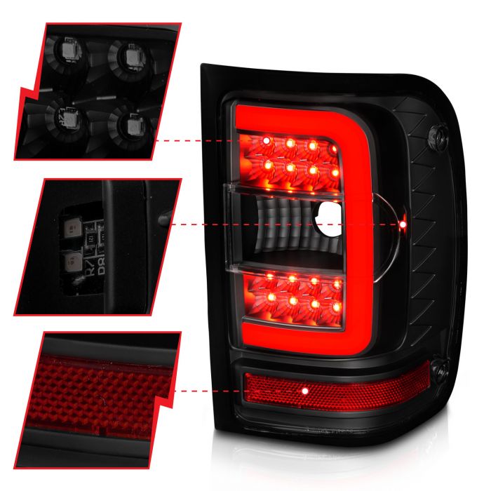 Different Segments of ANZO FORD LED C-BAR STYLE TAIL LIGHTS BLACK SMOKE LENS (NOT FOR 05-07 STX MODELS) | RANGER 01-11