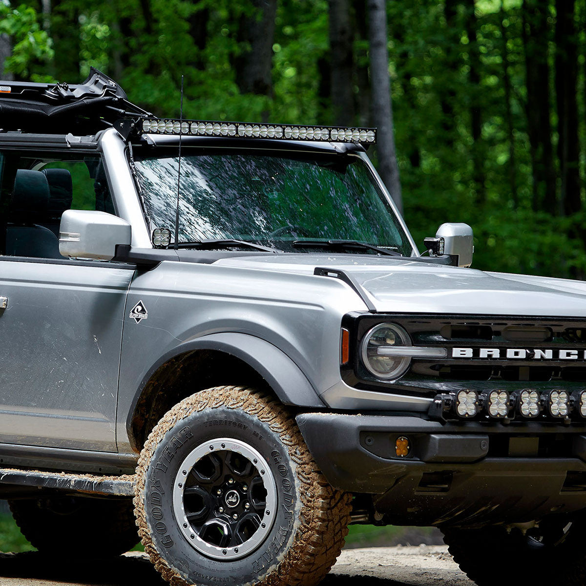 Installed Side View Baja Designs Ford OnX6+ 50 Inch Roof Mount Light Kit - Ford 2021-23 Bronco