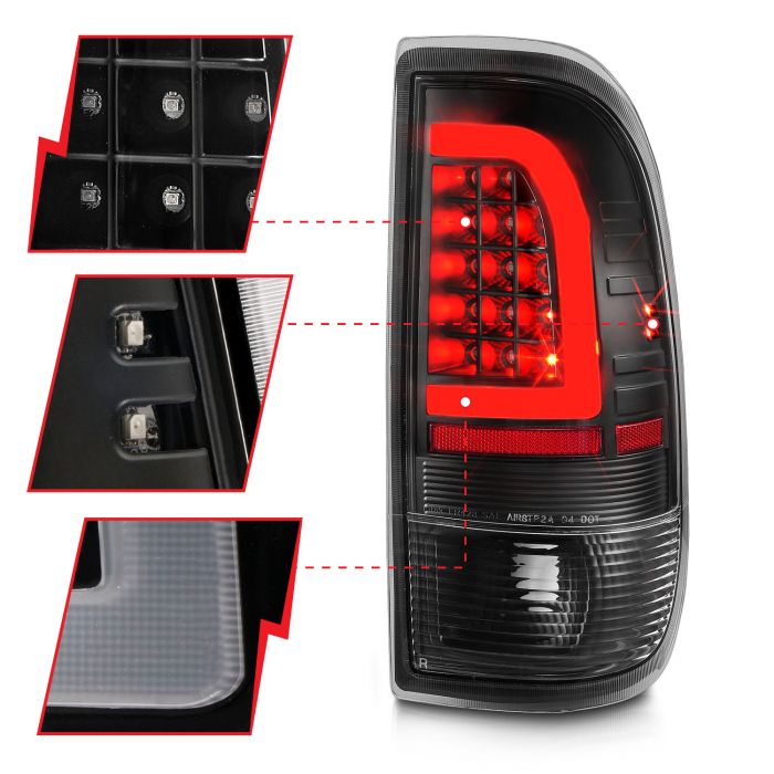 Different Segments of ANZO LED C BAR TAIL LIGHTS BLACK CLEAR LENS | FORD F-150/250 97-03 LIGHTDUTY / F-250/F-350 SUPERDUTY 99-07