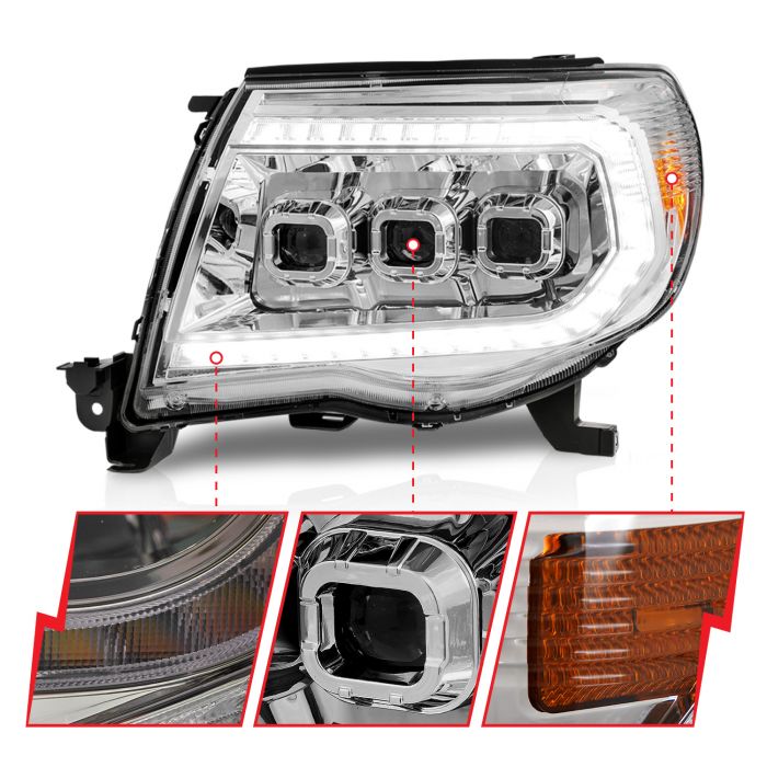 Different Segments of ANZO TOYOTA FULL LED PROJECTOR HEADLIGHTS CHROME W/ INITIATION FEATURE & SEQUENTIAL SIGNAL | TACOMA 05-11