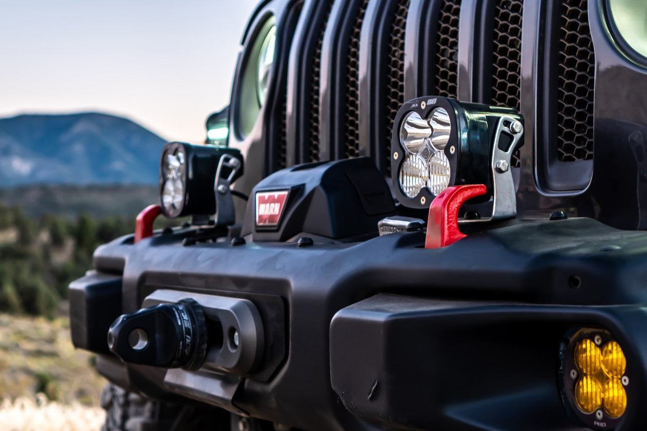 Installed on Car Close Up Baja Designs Jeep XL80 Bumper Light Kit - Jeep 2020-22 Gladiator; 2018-22 Wrangler JL