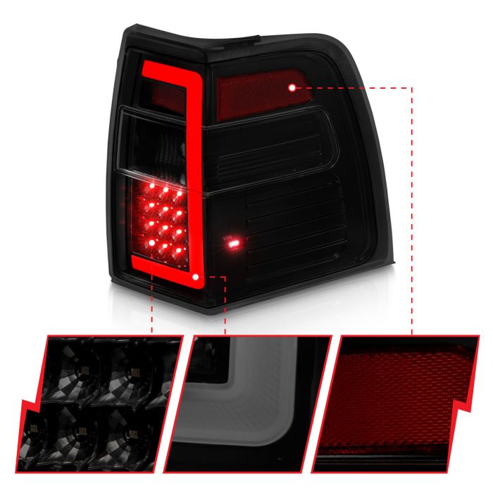 Different Segments of ANZO FORD LED C BAR TAIL LIGHTS BLACK SMOKE LENS W/ SEQUENTIAL SIGNAL | EXPEDITION 07-17