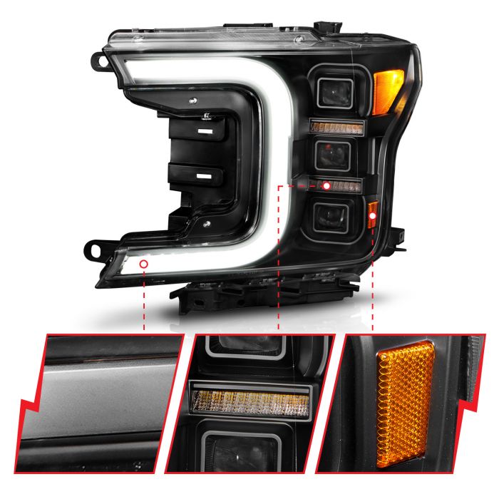 ANZO FORD FULL LED PROJECTOR C-BAR HEADLIGHTS (BLACK) W/ SEQUENTIAL SIGNAL (FACTORY HALOGEN MODEL)| F-150