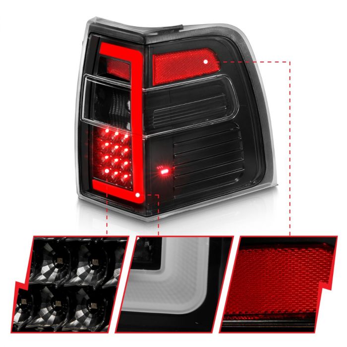 Different Segments of ANZO FORD LED C BAR TAIL LIGHTS BLACK CLEAR LENS W/ SEQUENTIAL SIGNAL | EXPEDITION 07-17