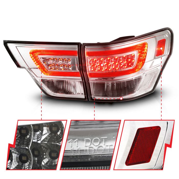 DIfferent Segments of ANZO JEEP LED LIGHT BAR TAIL LIGHTS 4PCS CHROME CLEAR LENS | GRAND CHEROKEE 11-13