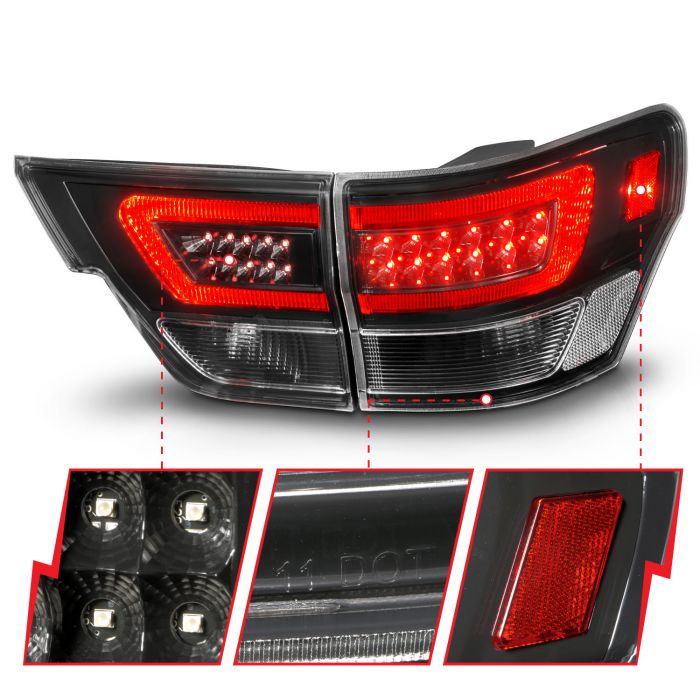 Different Segments of ANZO JEEP LED LIGHT BAR TAIL LIGHTS 4PCS BLACK CLEAR LENS | GRAND CHEROKEE 11-13