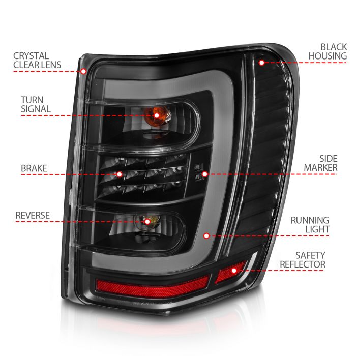 Anzo Jeep Led C Bar Tail Lights Black Clear Lens | Grand Cherokee 99-04