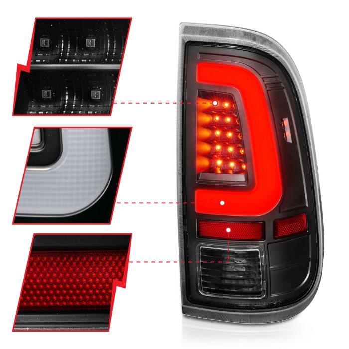 Anzo Ford Led C Bar Tail Lights Black Clear Lens | F-250/F-350/F-450/F-550 Super Duty 08-16