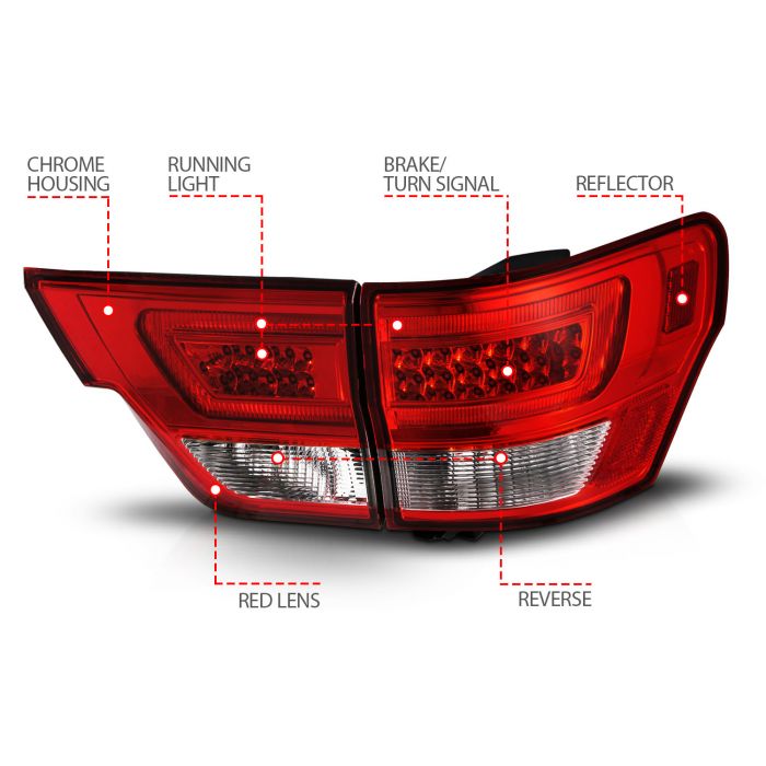 Different Features of ANZO JEEP  LED LIGHT BAR TAIL LIGHTS 4PCS CHROME RED/CLEAR LENS | GRAND CHEROKEE 11-13
