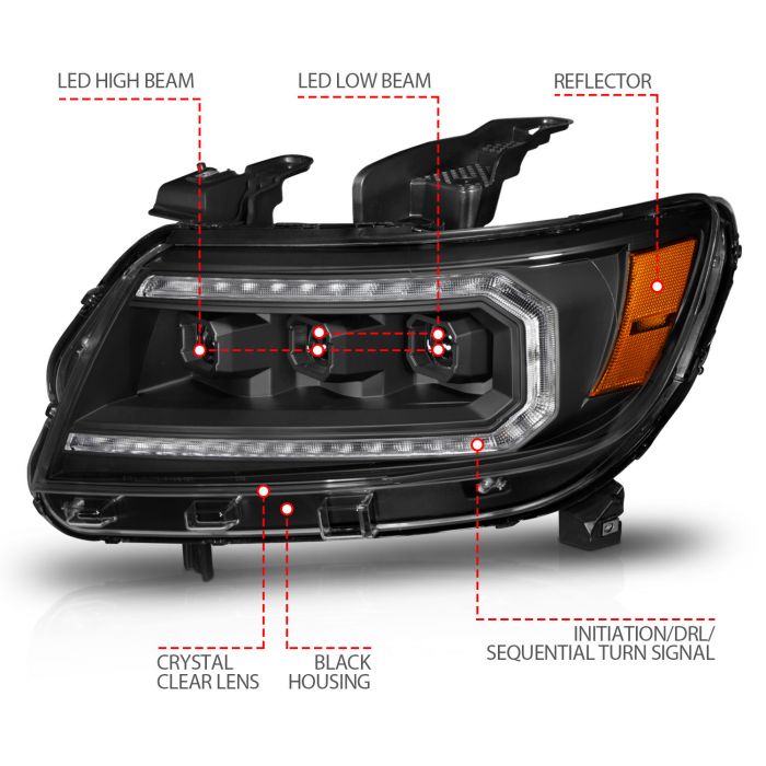 Different Features of ANZO CHEVY FULL LED PROJECTOR HEADLIGHTS BLACK W/ INITIATION & SEQUENTIAL (FACTORY HALOGEN MODELS ONLY) | COLORADO 15-22