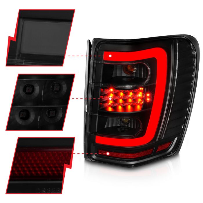 Different Parts of ANZO JEEP LED C BAR TAIL LIGHTS BLACK SMOKE LENS | GRAND CHEROKEE 99-04