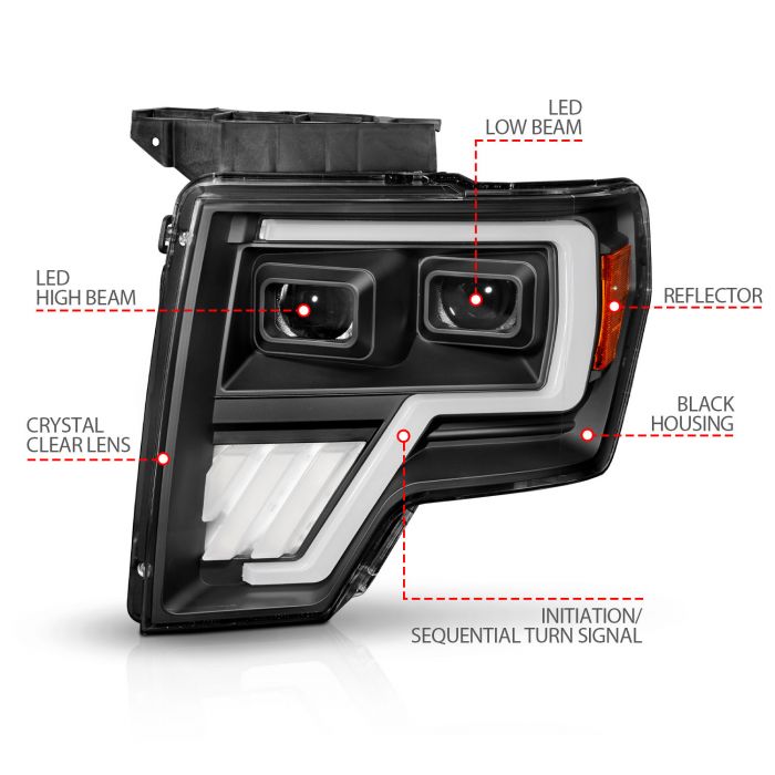 Different Features of ANZO FORD FULL LED PROJECTOR PLANK HEADLIGHTS BLACK W/ INITIATION & SEQUENTIAL | F-150 09-14