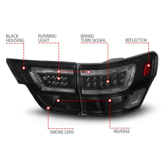 Different Features of ANZO JEEP LED LIGHT BAR TAIL LIGHTS 4PCS BLACK SMOKE LENS | GRAND CHEROKEE 11-13