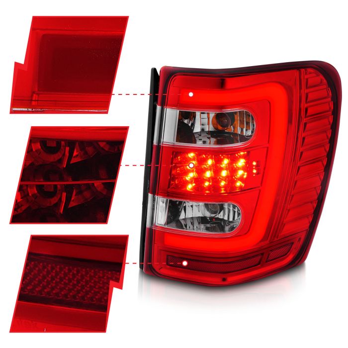 Different Parts of ANZO JEEP LED C BAR TAIL LIGHTS CHROME RED/CLEAR LENS | GRAND CHEROKEE 99-04