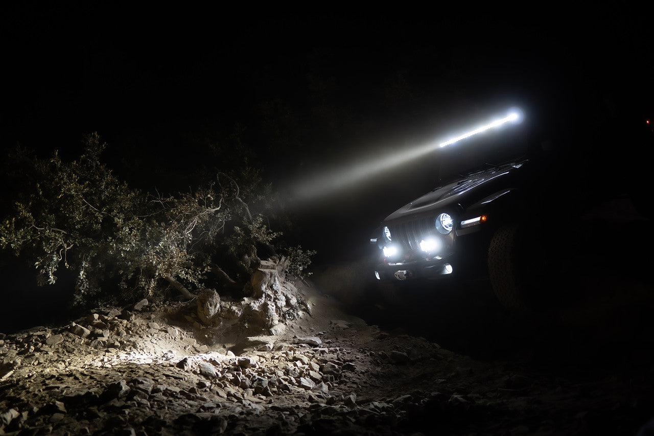 Lit Up On Night Baja Designs Jeep XL80 Bumper Light Kit - Jeep 2020-22 Gladiator; 2018-22 Wrangler JL