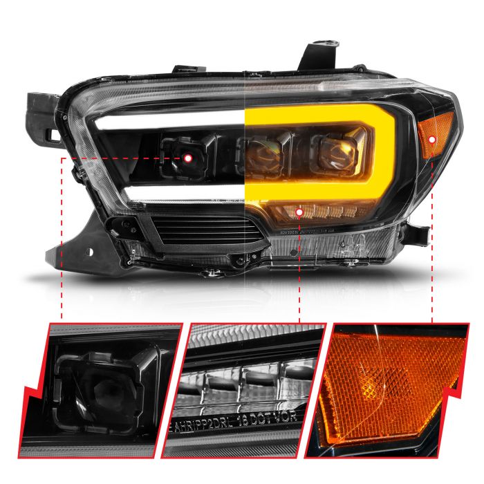 DIfferent Segments of ANZO TOYOTA FULL LED PROJECTOR HEADLIGHTS BLACK W/ INITIATION & SEQUENTIAL (FOR HALOGEN VERSION WITH LED DRL) | TACOMA 16-23