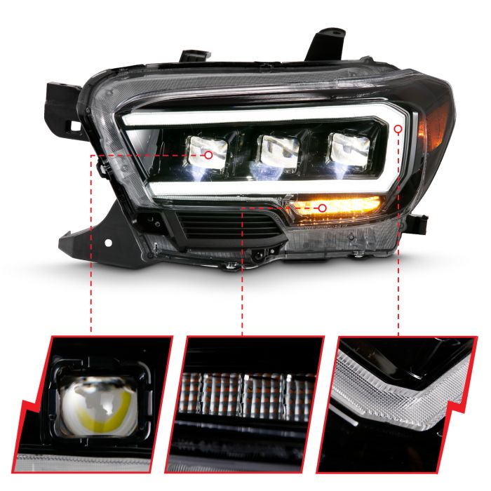 Different Segments of ANZO FULL LED PROJECTOR HEADLIGHTS BLACK (FOR HALOGEN VERSION W/ HALOGEN DRL) | TOYOTA TACOMA 16-23