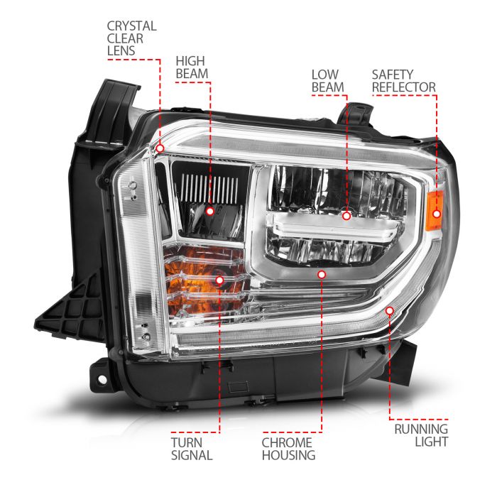 DIfferent Parts of ANZO LED CRYSTAL SWITCHBACK PLANK STYLE HEADLIGHTS CHROME(LED HIGH/LOW BEAM)(FOR OEM HALOGEN MODEL W/ HALOGEN DRL) | TOYOTA TUNDRA 14-17